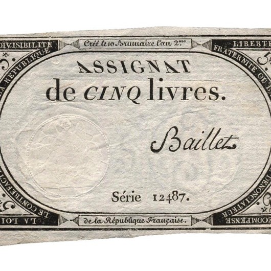 5 francouzských liber 1793 (assignats)