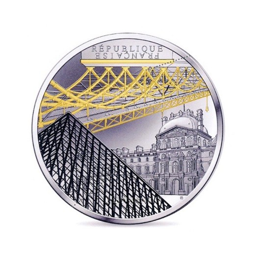 Pařížský Louvre a Most umění stříbrná mince proof