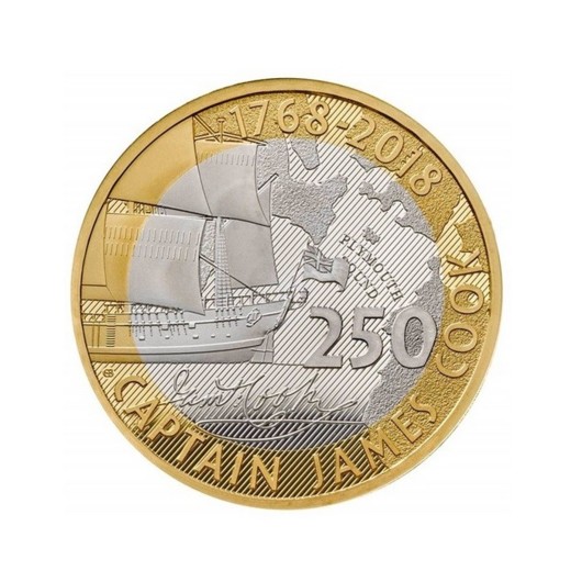 250. výročí objevitelské cesty Jamese Cooka stříbrná mince Proof Velká Británie