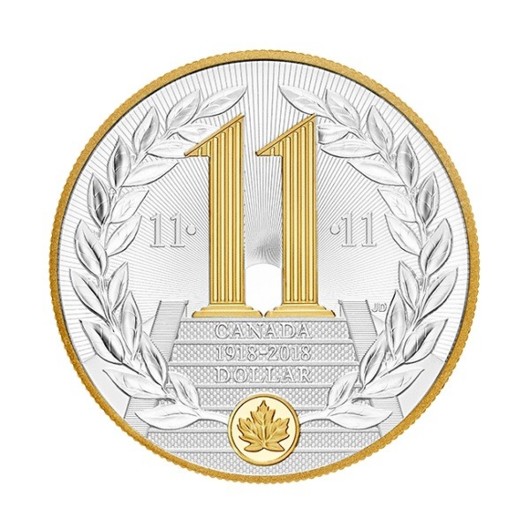 100 let vyhlášení příměří 1. světové války stříbrná mince proof Kanada