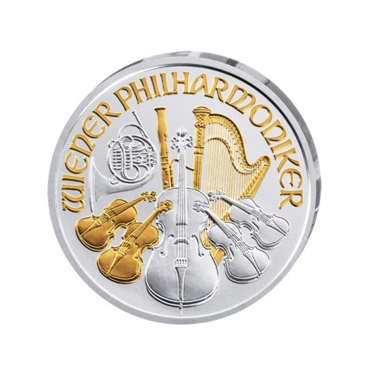 Wiener Philharmoniker 2017 stříbrná mince 1 oz pozlacená