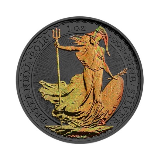 Britannia ruthenium a zlatý hologram stříbrná mince 1 oz