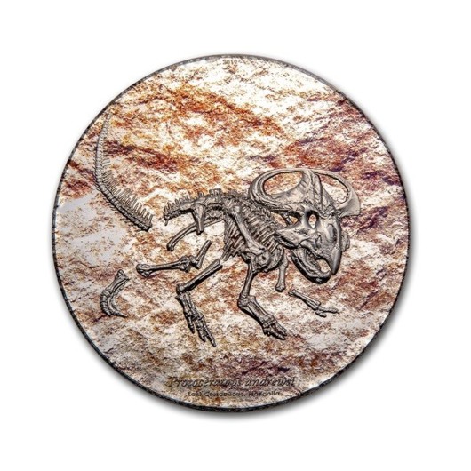 Prehistorická zvířata - Protoceratops stříbrná mince 3 oz