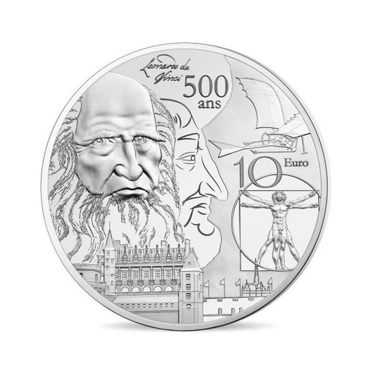 Leonardo da Vinci 500 let od úmrtí stříbrná mince